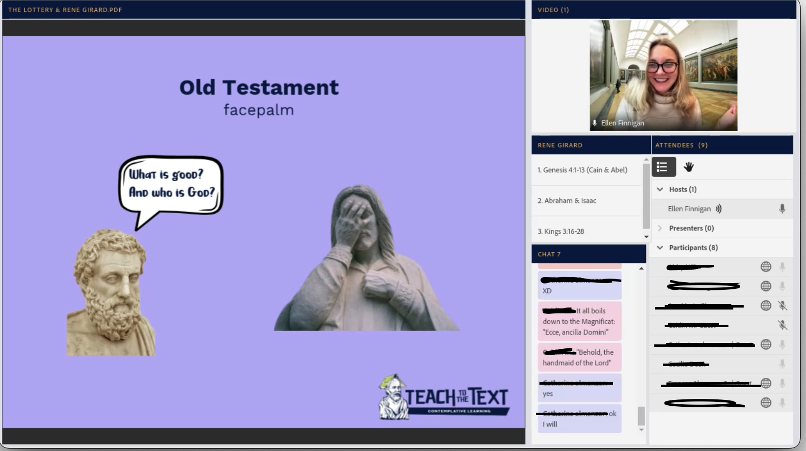 Ms. Finnigan in class with a PowerPoint slide