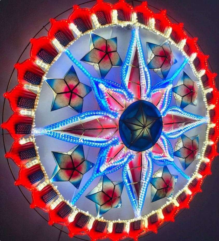 Desktop Filipino Sun Christmas Lantern Parol – Battery Powered LED Solid Lights