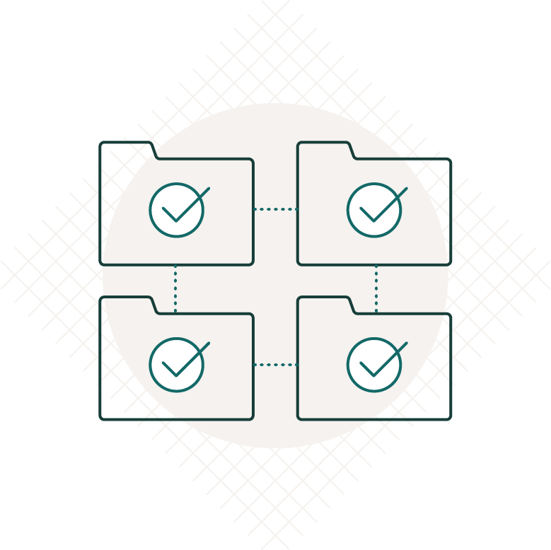 An illustration by Jessica Vergano depicting organized file folders connected with dotted process lines