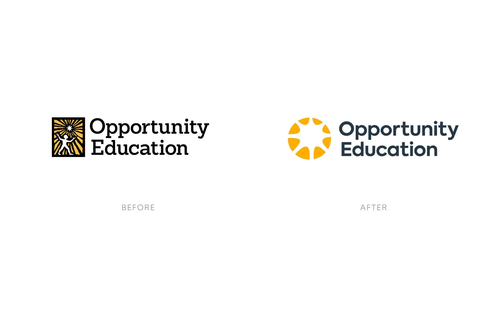 Before and after Opportunity Education logos by Jessica Vergano