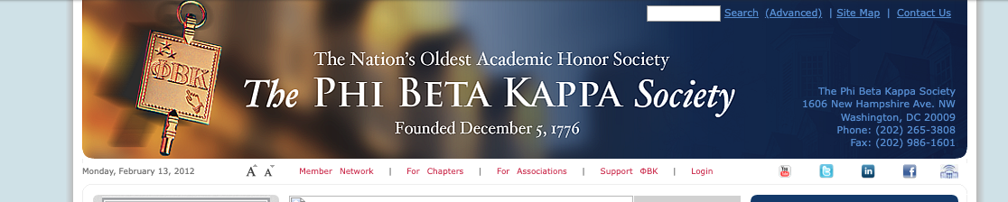 The Phi Beta Kappa Society's old website header, the "before" picture.