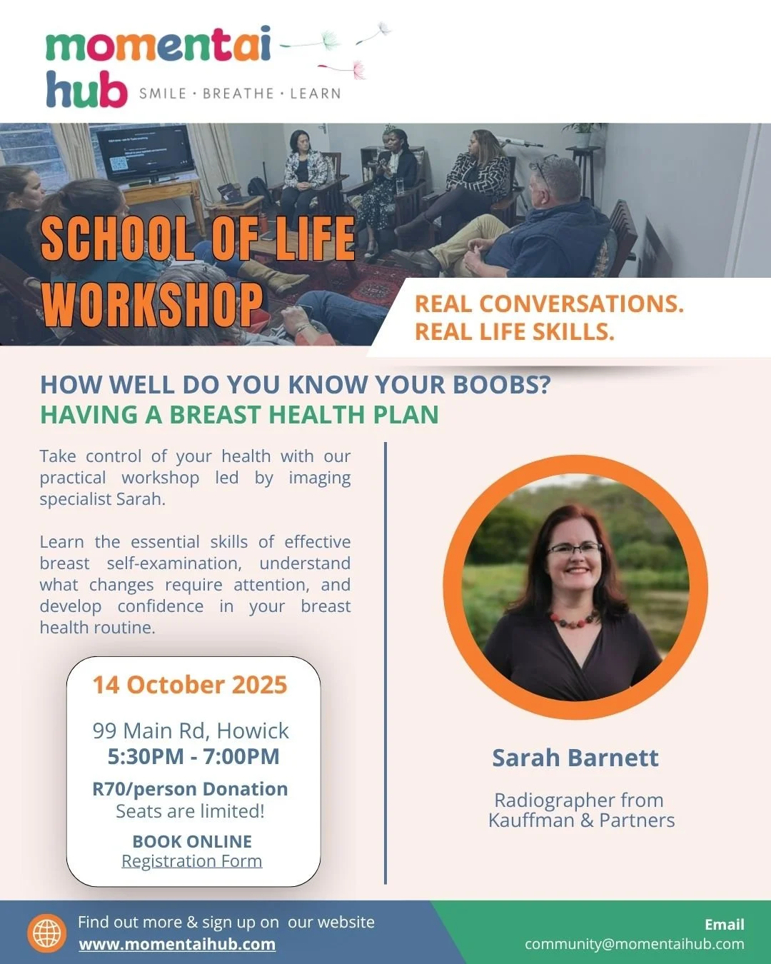 Learn. Connect. Grow &mdash; together at The School of Life. 

Join us at Momentai Hub for two inspiring workshops designed to help you take charge of your health and wellbeing &mdash; guided by trusted professionals in our community.

💗 Take Contro
