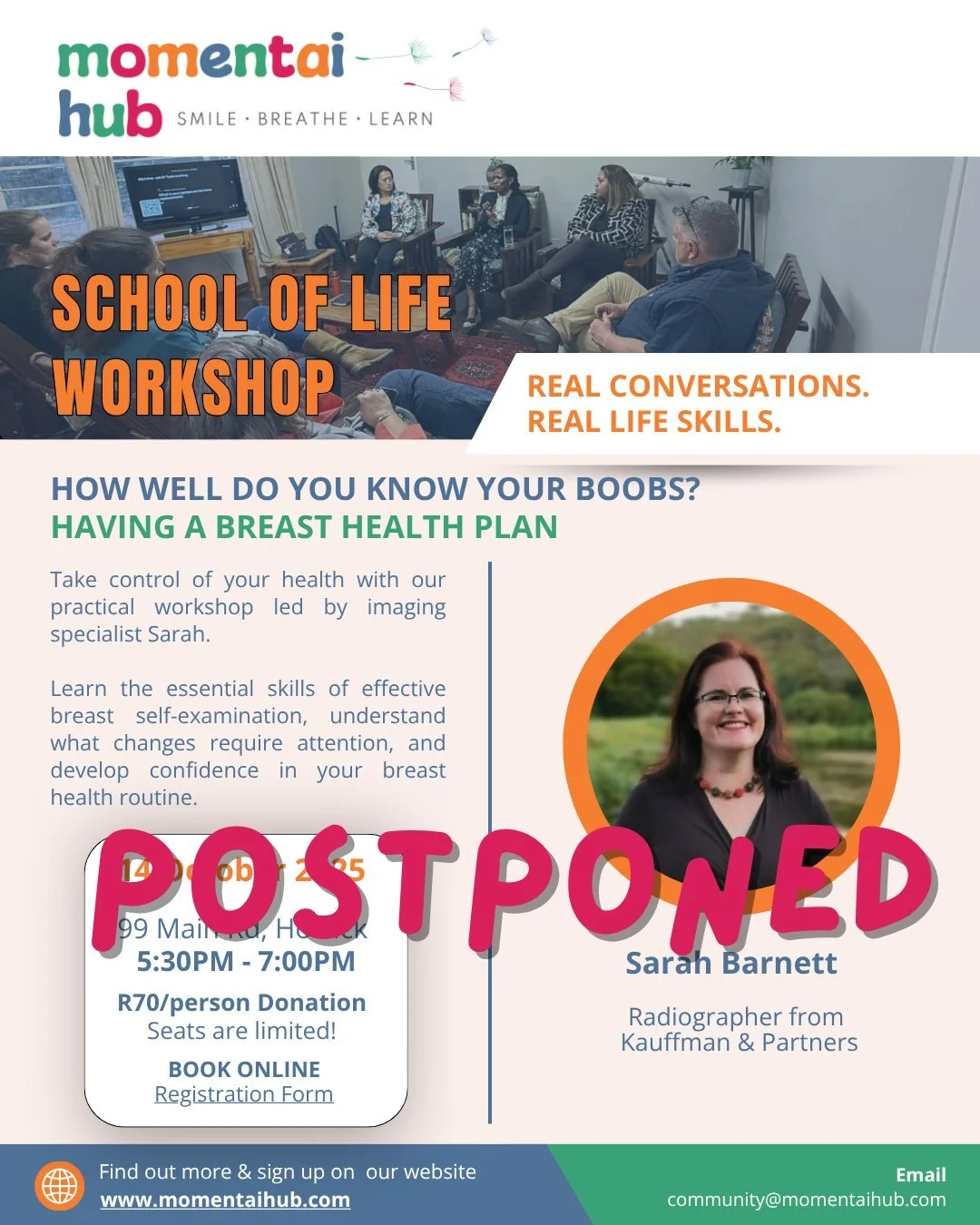Due to unforeseen circumstances, our School of Life workshop scheduled for Tuesday, 14 October 2025 has been postponed. We will confirm the new date as soon as possible - thank you for your understanding and continued&nbsp;support.

In the meantime, 