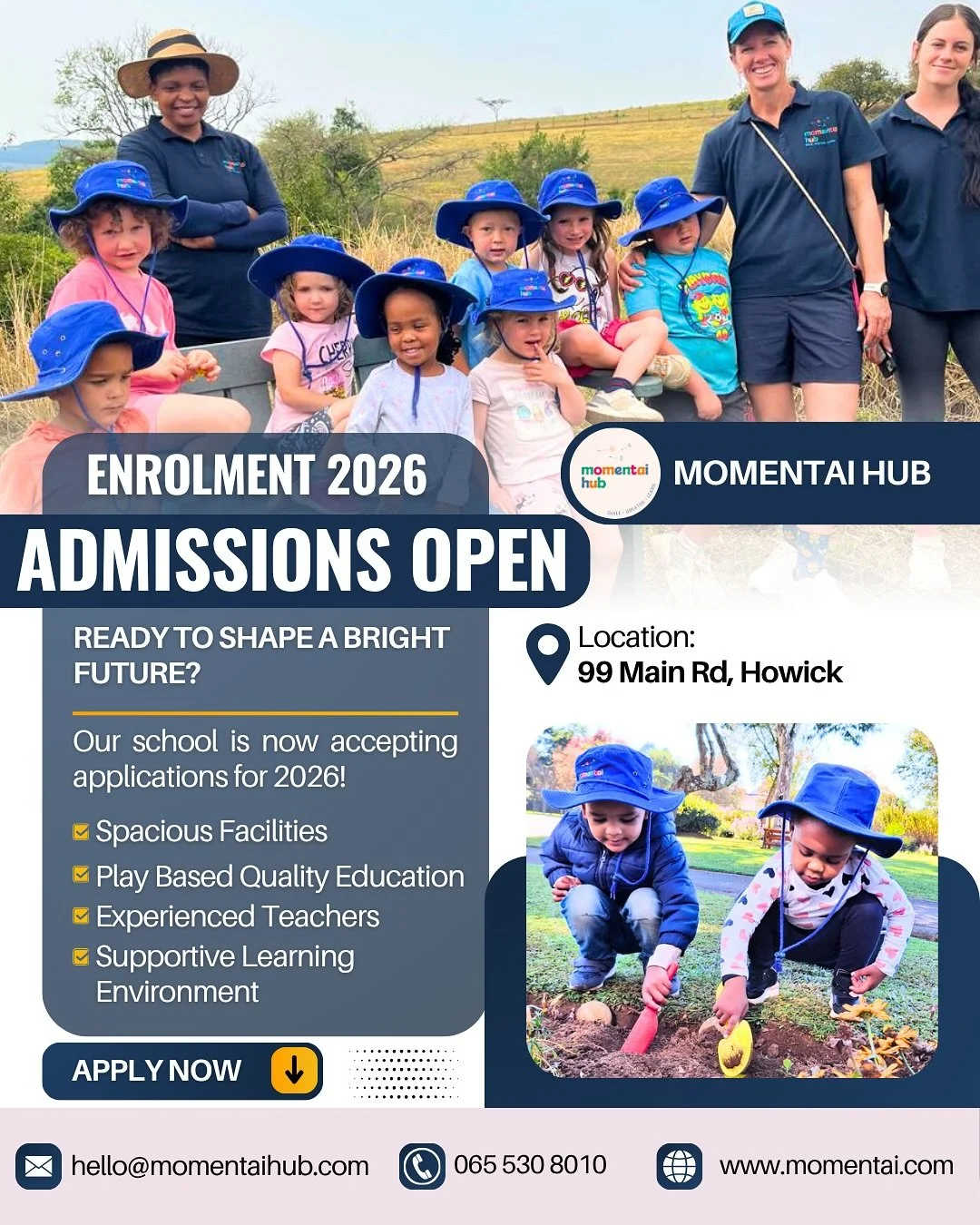 Only 3 Months until the next school year! 

Shape your child&rsquo;s bright future with Momentai Hub 🌼
Our play-based approach encourages curiosity, confidence, and joy in learning, guided by caring, experienced teachers.
Now accepting applications 