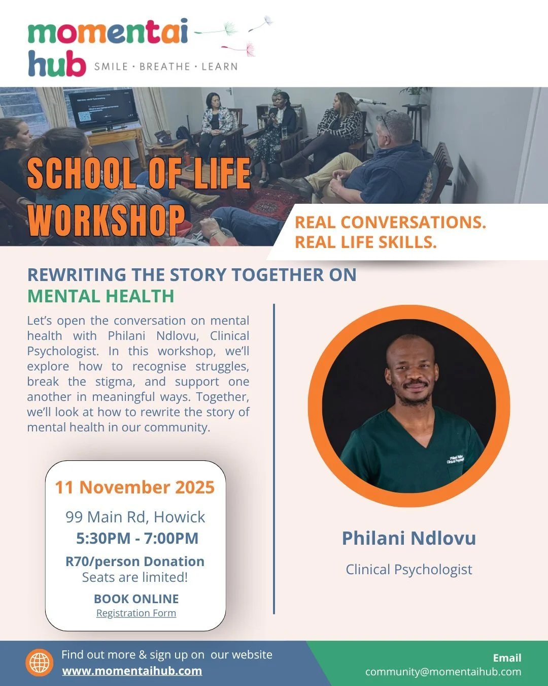 Exciting news! 
We&rsquo;re hosting our next School of Life workshop: Rewriting the Story Together on Mental Health with the amazing Philani Ndlovu, Clinical Psychologist.

This isn&rsquo;t just another workshop; it&rsquo;s a heartfelt conversation a