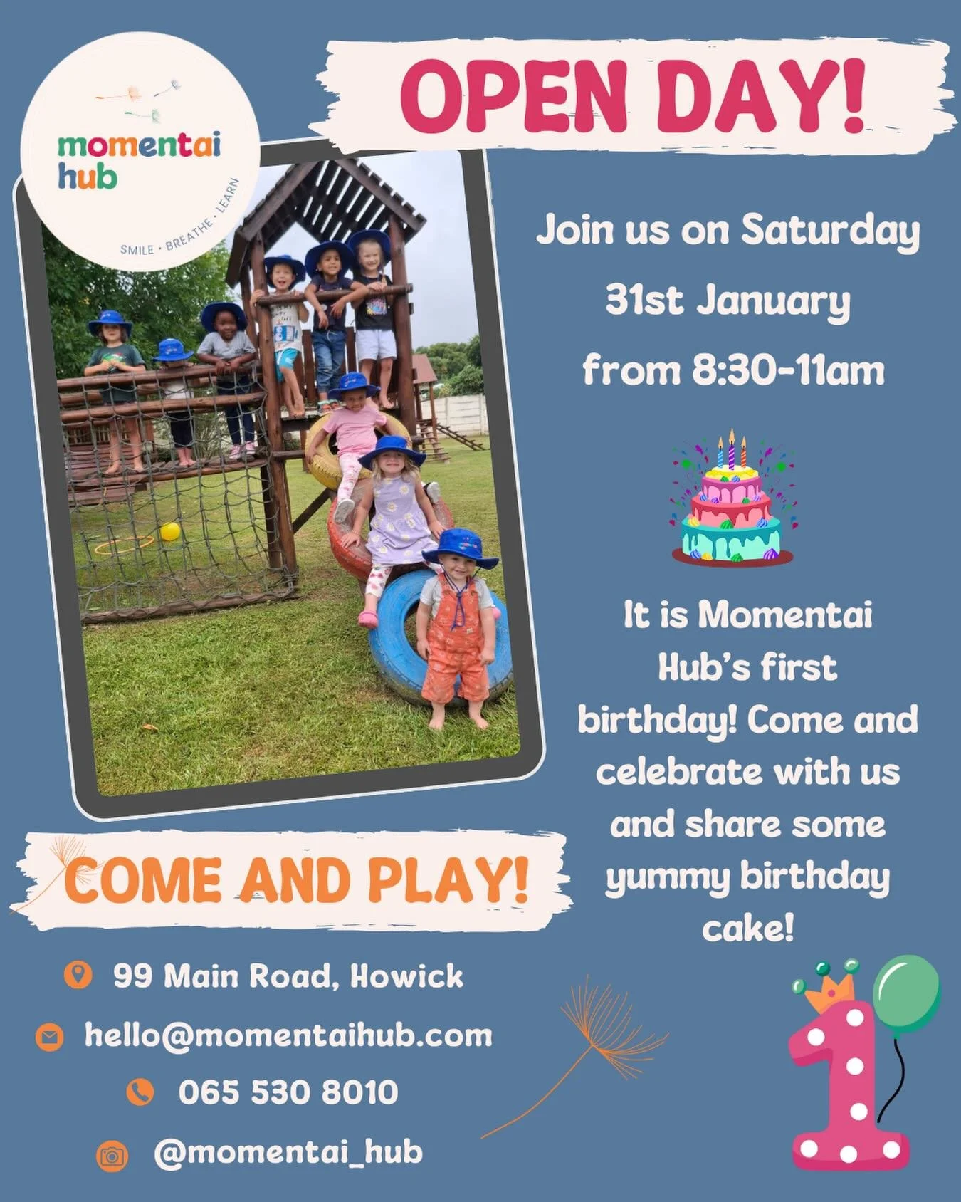 Momentai Hub&rsquo;s 1st Birthday!🥳

We&rsquo;d love you to join us in celebrating at our Open Day!

There will be cake, because what is a birthday without cake! 

📅 31 January 2026
⏰ 8.30am - 11.00am
📍 Momentai Hub, 99 Main Rd.