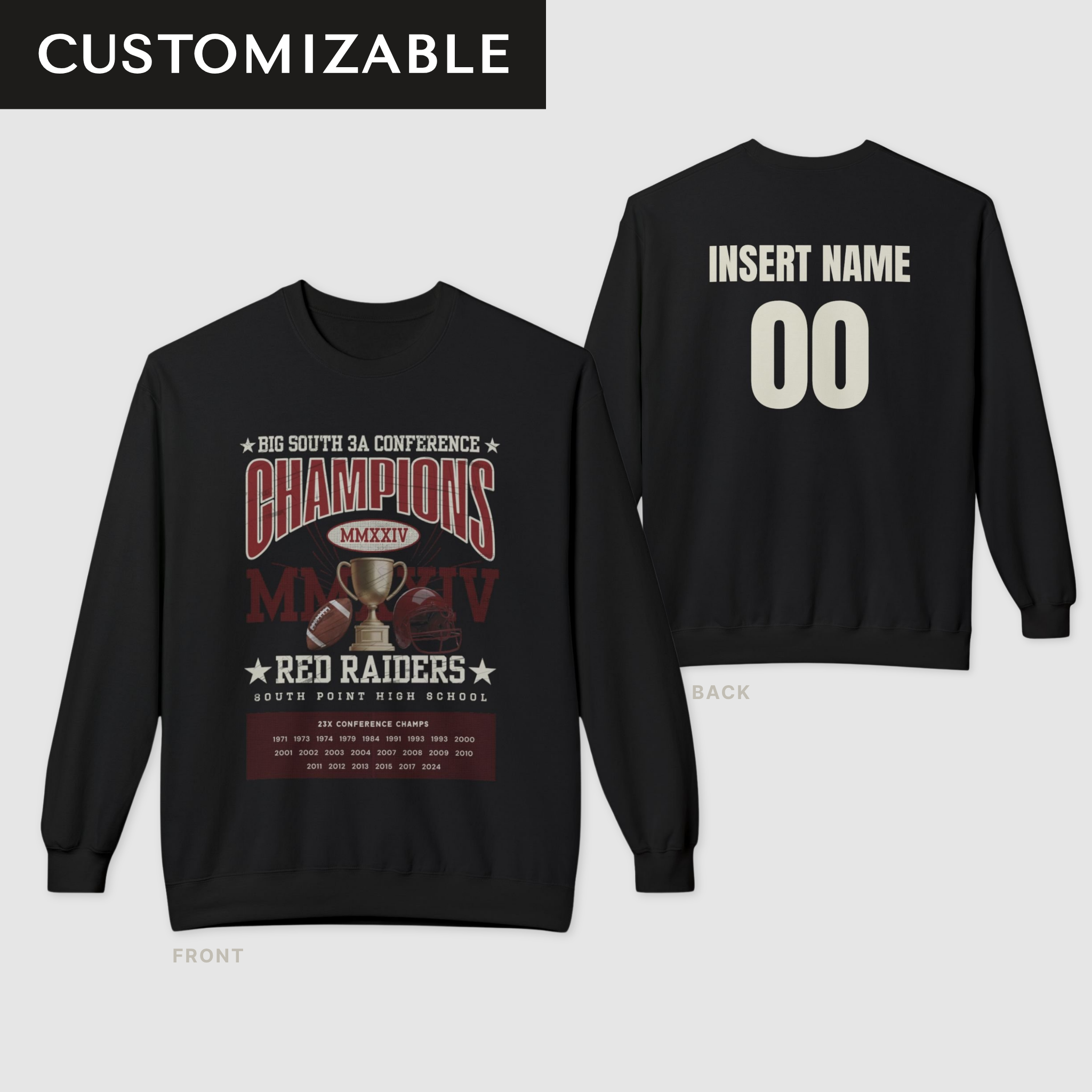 2024 Conference Champions Red Raiders Football Unisex Midweight Softstyle Fleece Crewneck Sweatshirt ★ Customizable ★