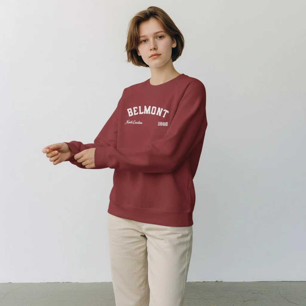 Vintage style Belmont crewneck sweatshirt.
