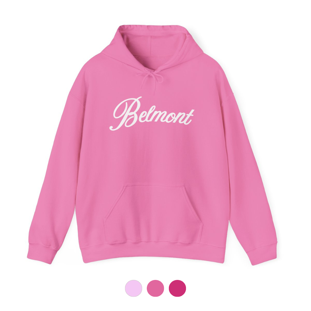 Belmont Cursive Hoodie, Unisex Fit (Pink Edition)