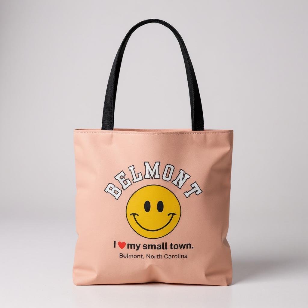 Smiley I ♥ Belmont - Peach Tote Bag, Large