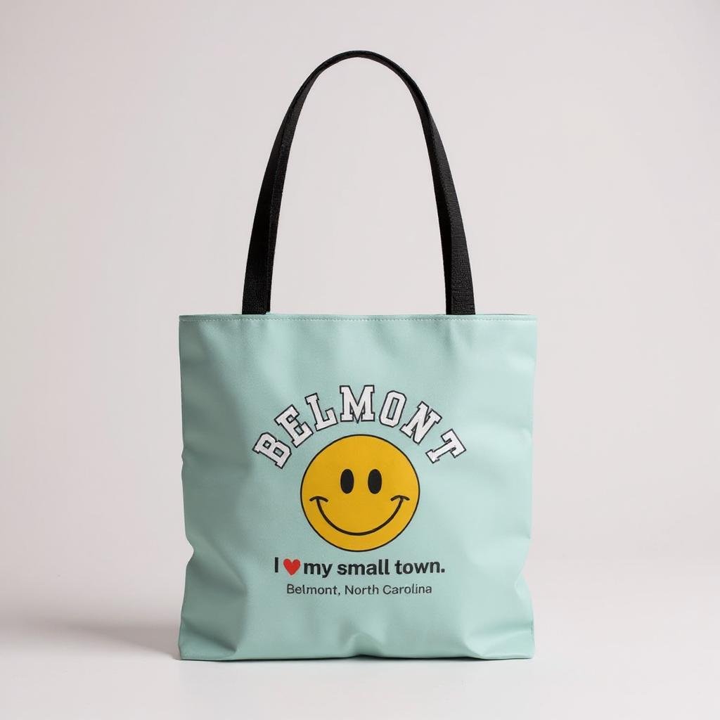 Smiley I ♥ Belmont - Dusty Blue Tote Bag, Large