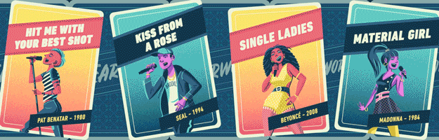 Four illustrated cassette tapes with the titles