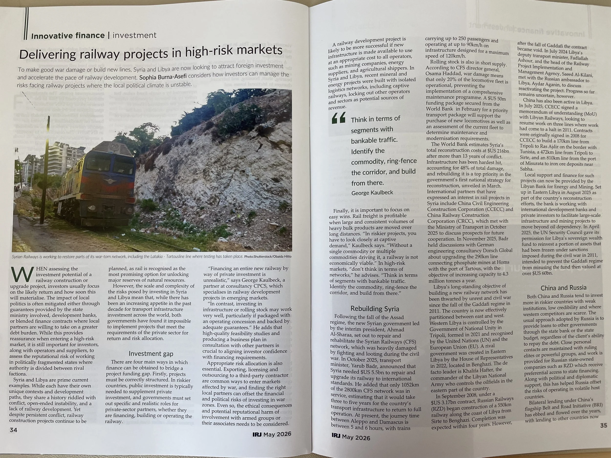 Published in the IRJ: Delivering Railway Projects in High Risk Markets, Syria and Libya