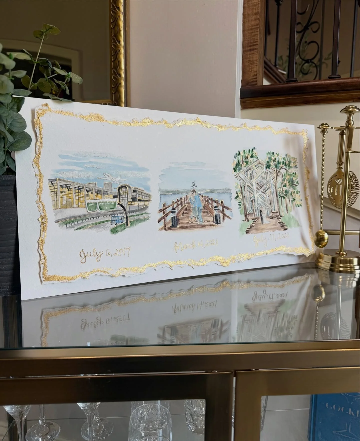 𝓂𝑒𝓉 &bull; 𝑒𝓃𝑔𝒶𝑔𝑒𝒹 &bull; 𝓂𝒶𝓇𝓇𝒾𝑒𝒹
💗
Met~ Houston airport 
Engaged~ Pier @ South Lake Tahoe, Ca
Married ~ Thorncrown Chapel 
💗 
Always enjoy paining these little keepsakes for yall.
>> If you&rsquo;d like your own custom work 