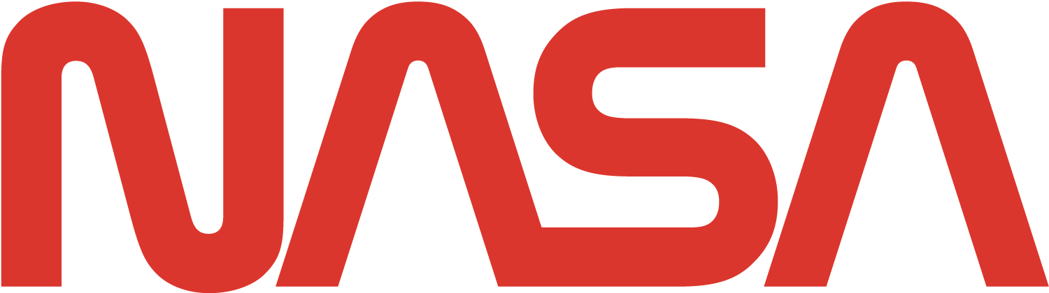 Red retro NASA logo with stylized lettering on a white background.
