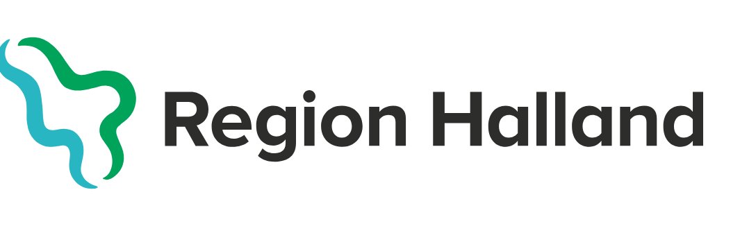 Logotyp för Region Halland med en stiliserad karta i grönt och blått och texten 'Region Halland'.