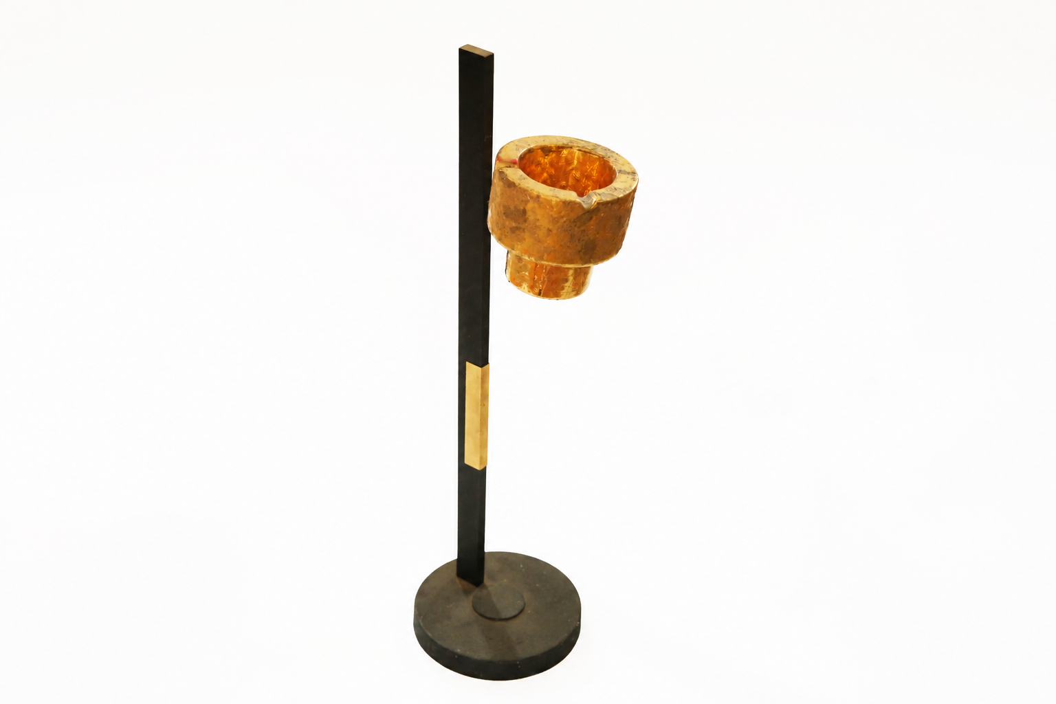 Vintage 20th Century Stand Ashtray in Black and Gold Metal