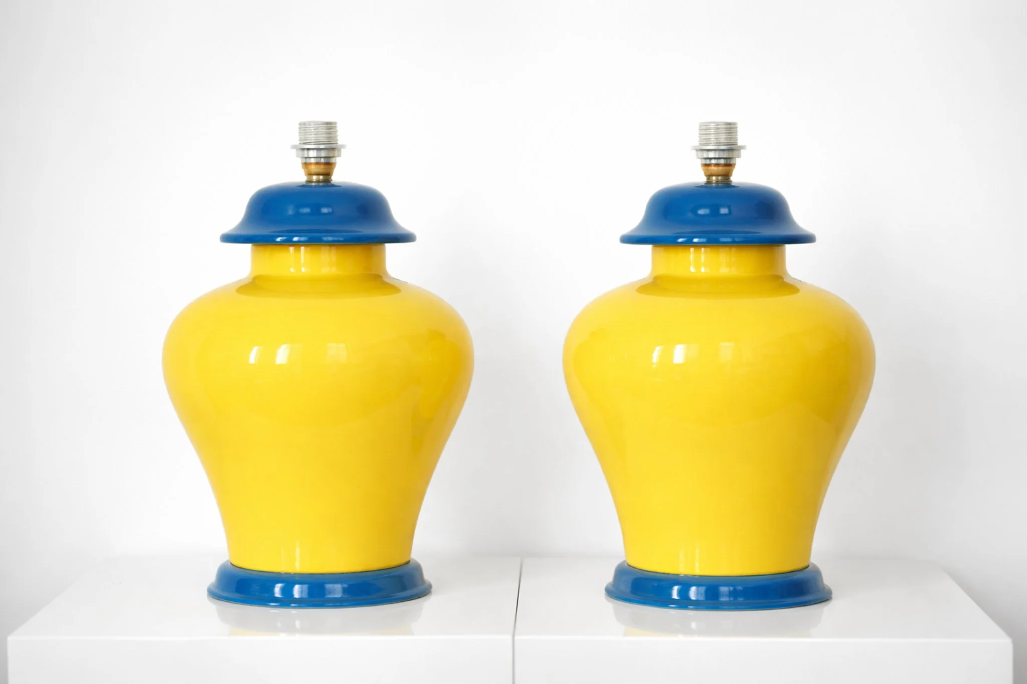 Pair of ceramic lamps yellow & Blue 2.jpg