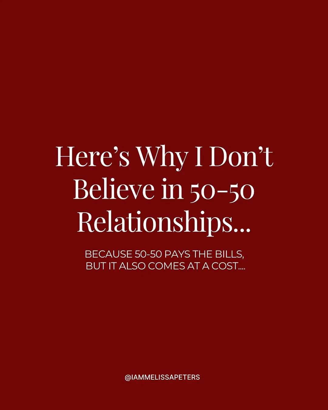 50-50 relationships are for roommates&hellip; not lovers.

Scroll on through to see why. &rarr;

Because love isn&rsquo;t meant to be 50-50. 

Love asks for 100-100.

That&rsquo;s when passion returns. 

That&rsquo;s when devotion deepens. 

That&rsq