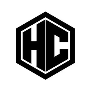 Logo with the letters H and C inside a black hexagon. Haretech or Hare Technologies Logo