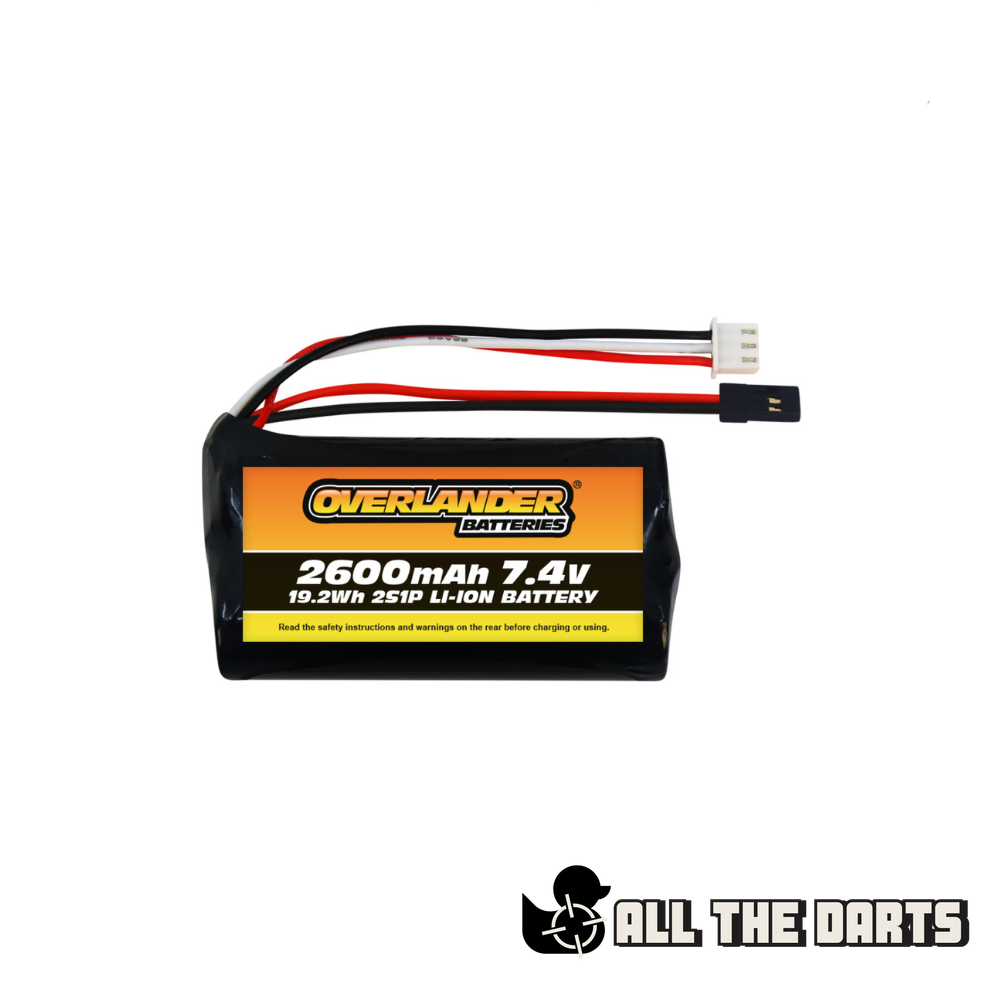 SAMSUNG 2600mAh HIGH CAPACITY 7.4V Flat Li-Ion 18650 Battery (Xshot AEB Replacement) SM2P connector & Balance Lead