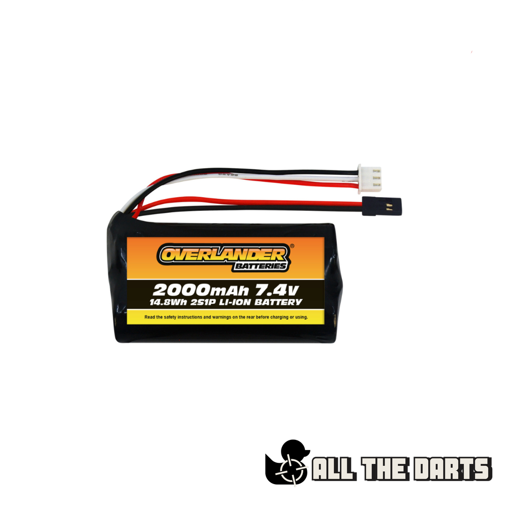 Overlander 2000mAh 7.4V Flat Li-Ion 18650 Battery (Xshot AEB Replacement) SM2P connector & Balance Lead