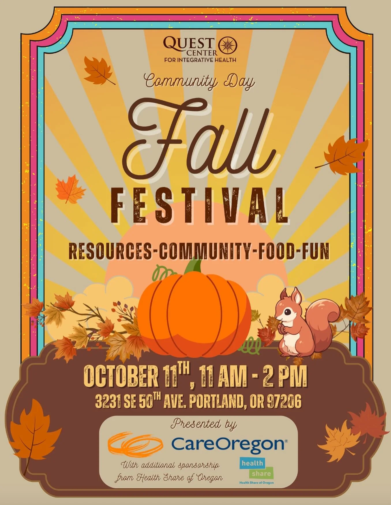 Join the Fall Festivities with @questcenter_integrativehealth at their annual Community Day on October 11.🍂🍁🥳❤️Celebrate their achievements in connecting people and communities to health care, resources, and more. Free food, fun &amp; resources&md