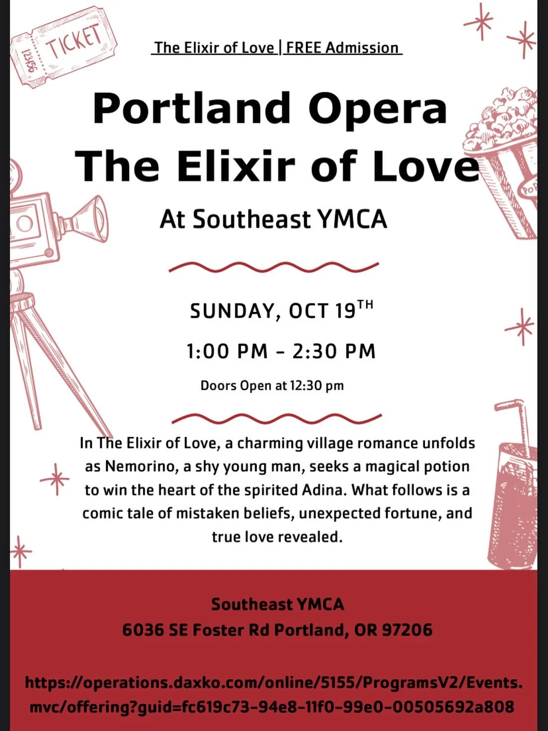 Portland Opera is coming to Foster!🎭Young audiences can enjoy a free (that&rsquo;s right, free) production of The Elixir of Love at the SE Foster YMCA (@se_ymca) October 19th.👏🏽 Register for your free admission by 10/18. Link in bio. 

Learn more 