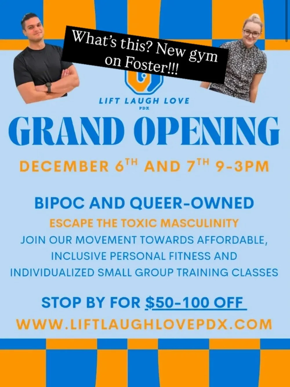 Coming real soon!! Step into a new gym here on Foster. Let&rsquo;s welcome them to the street! @liftlaughlovepdx 

In their own words:

We&rsquo;re opening a different kind of fitness space- BIPOC and queer-owned, neurodiversity-affirming, and built 