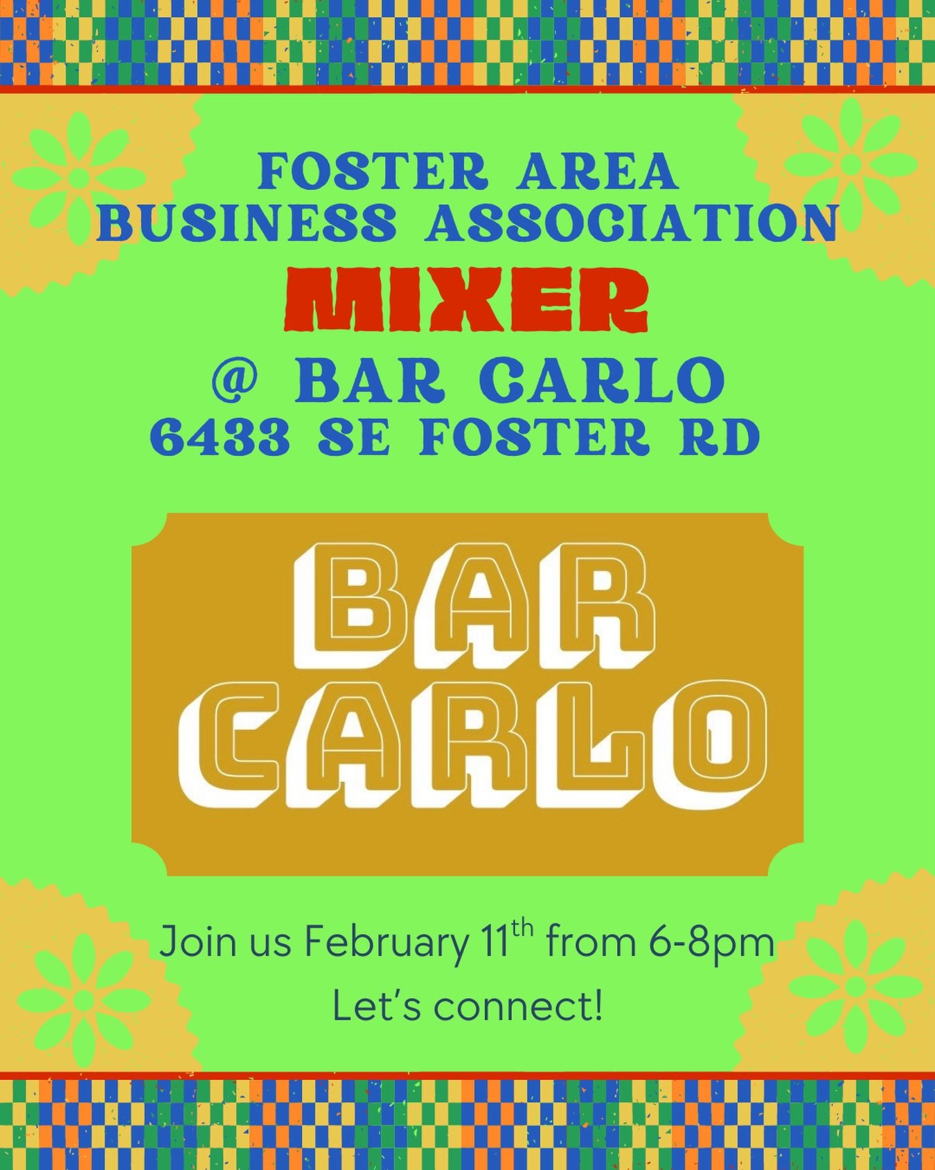 &iexcl;&iexcl;ATTENTION ALL @fosterareapdx BUSINESSES!!

The Foster Area Business Association annual meeting is being held at @barcarlopdx on Wednesday 2/11 from 6-8pm.

Please join us to enjoy some time together in good community and to welcome in a