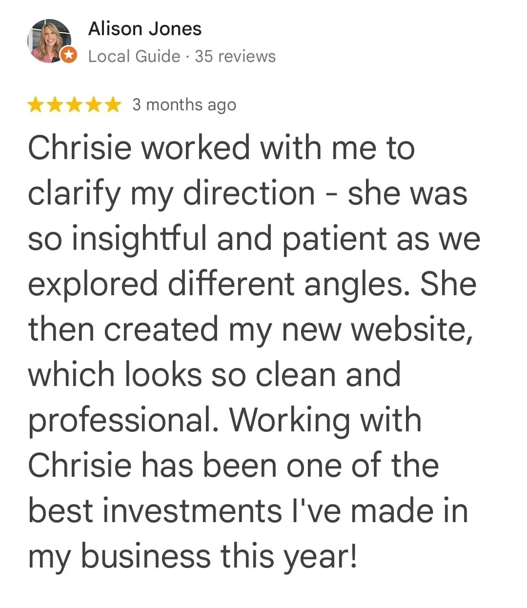 alison c. jones leadership coach reviews chrisie marketing & design