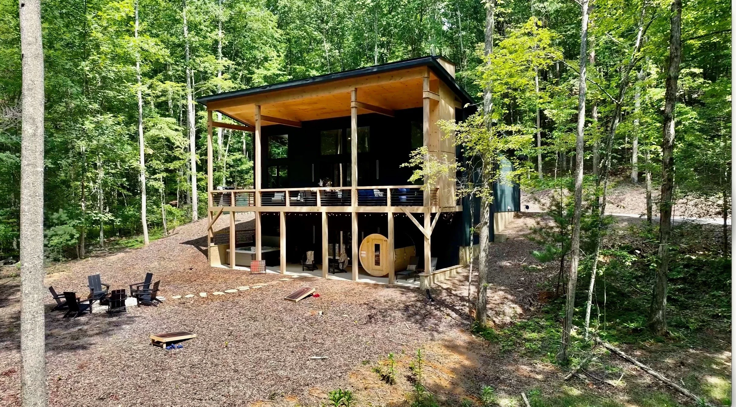 large entertaining backyard with sauna
