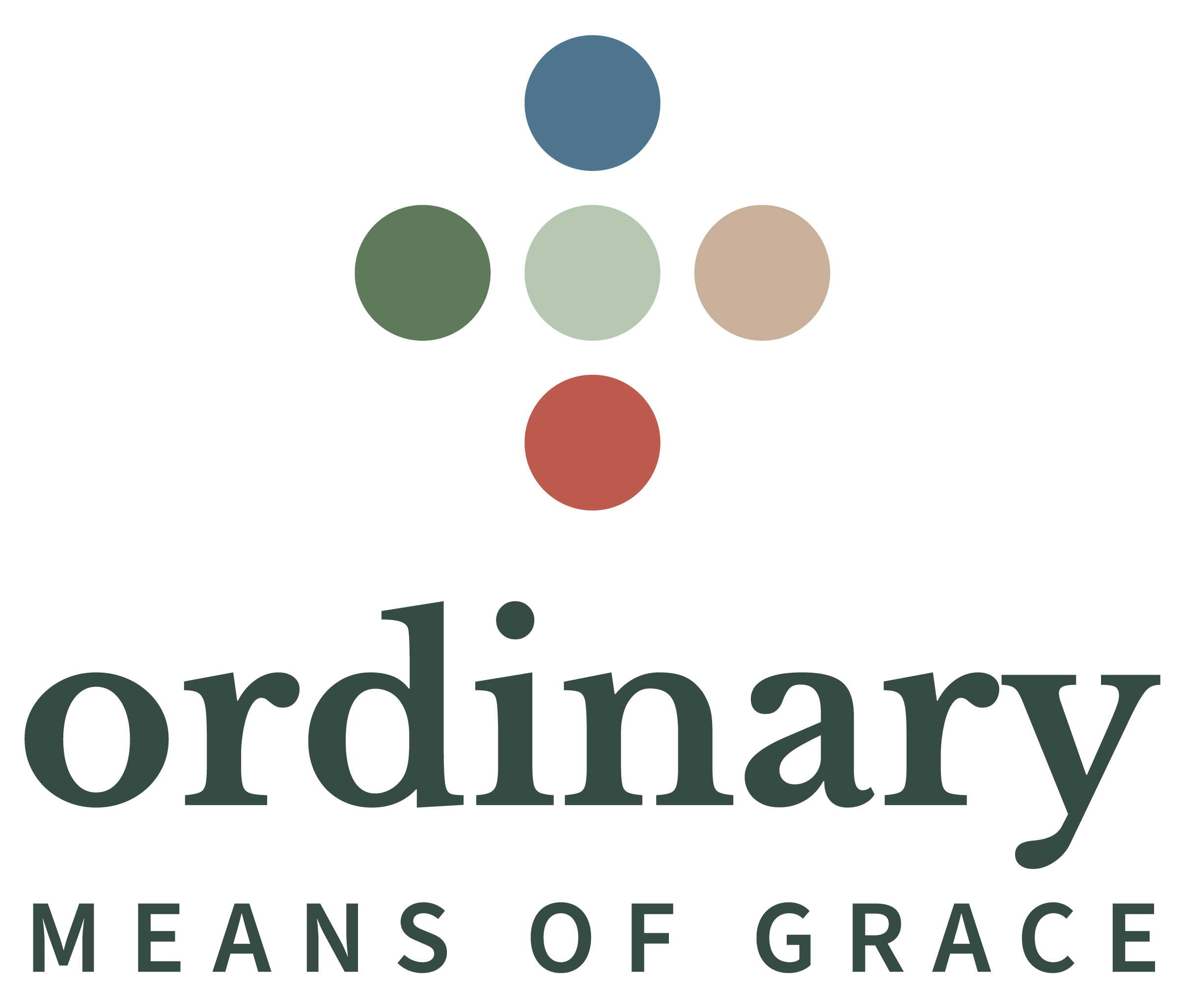 A logo with five colored circles arranged in an 'X' shape above the words 'MEANING OF GRACE'.