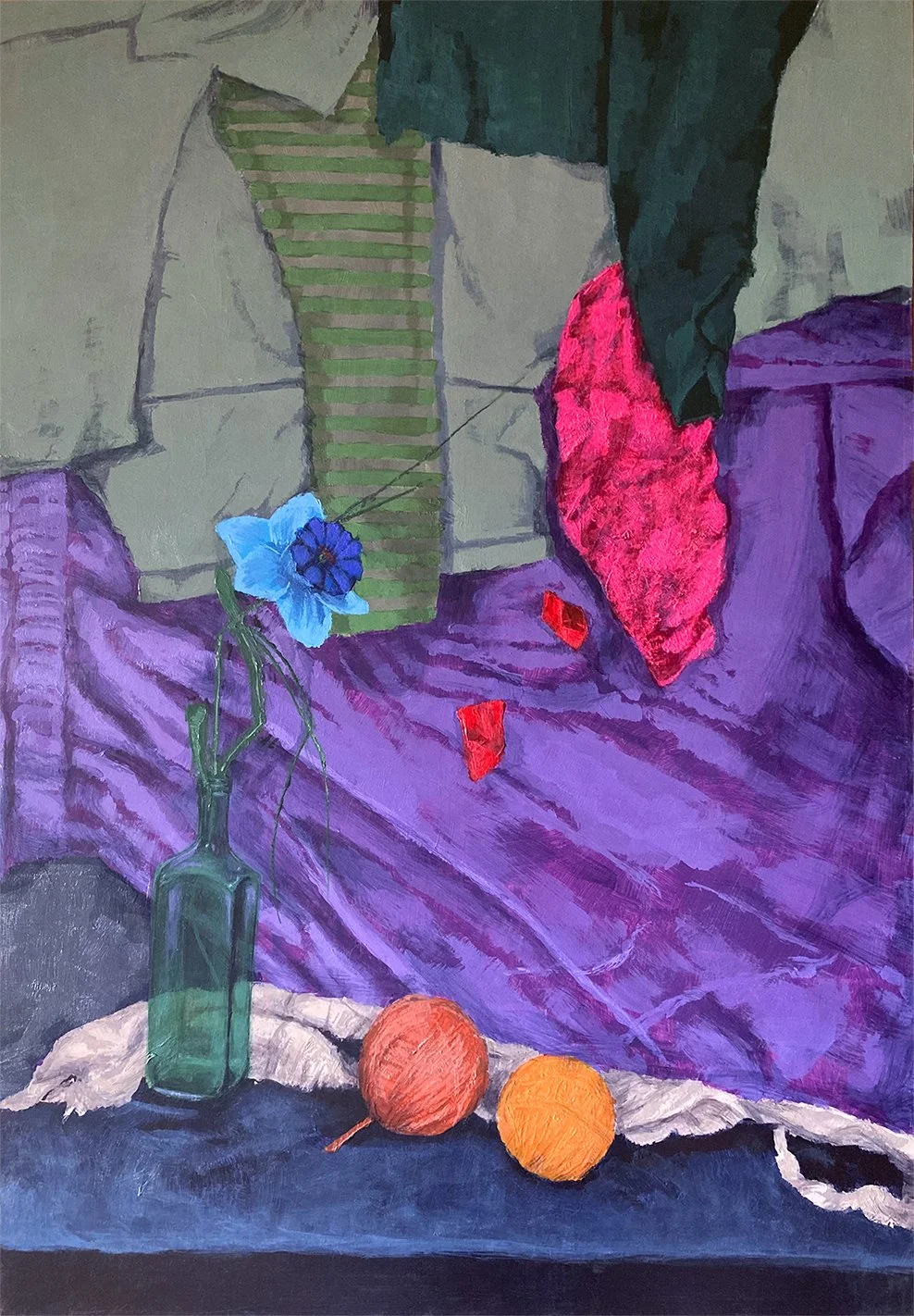 "Still life with a blue flower", acrylic on HDF panel, 100x70cm, 2013.