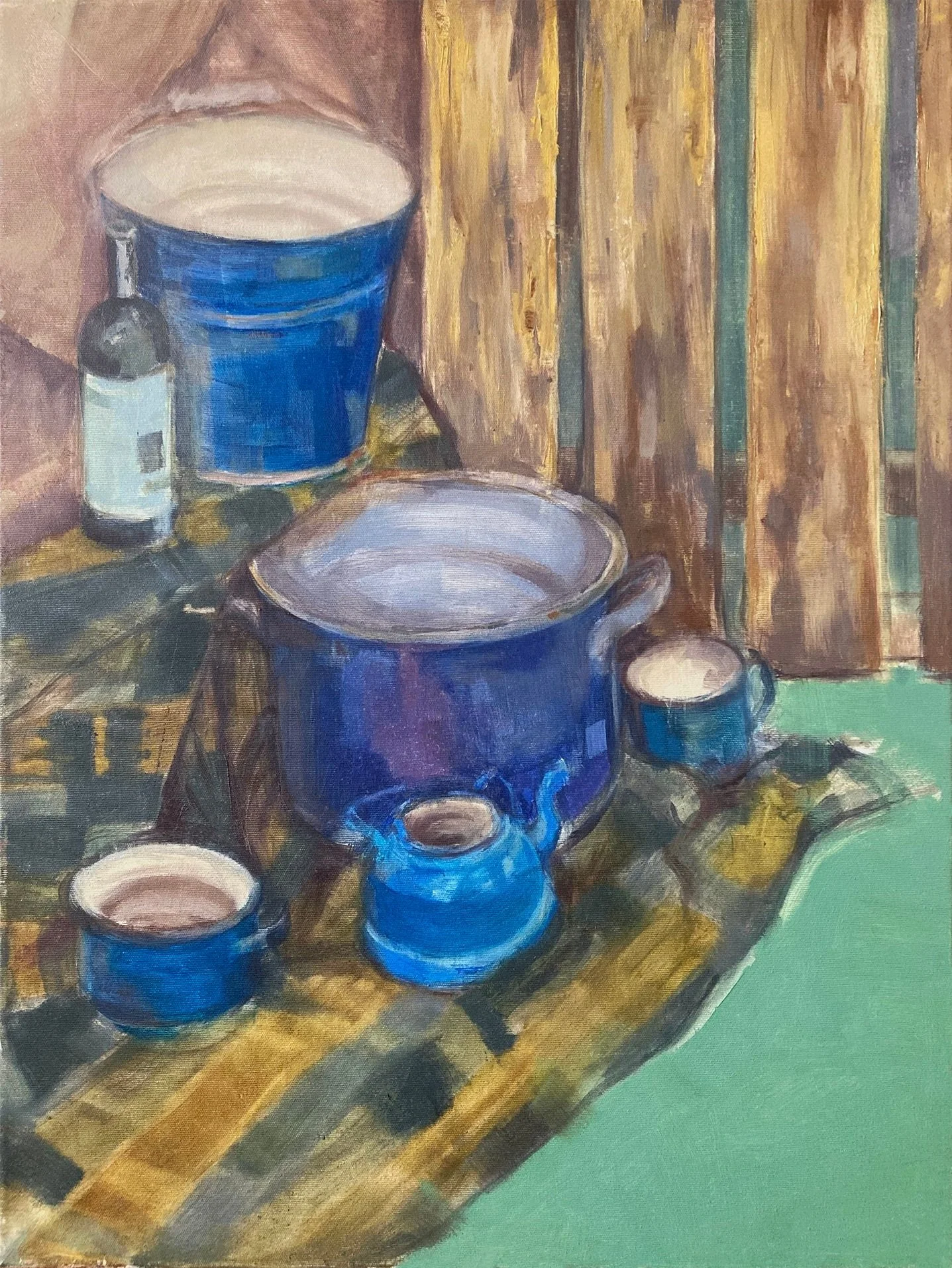 "Still life with the blue kitchen utensils", oil on canvas, 2014.