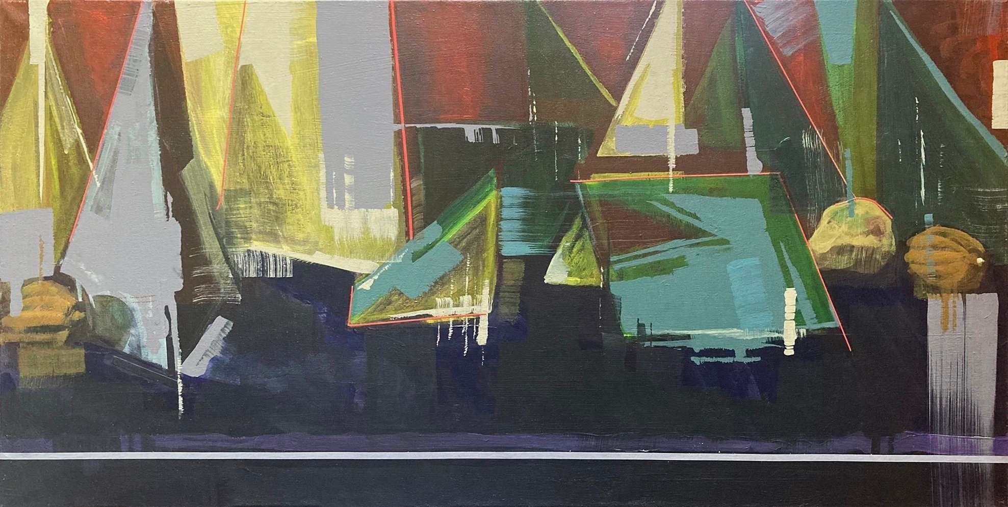 "Still life with solid figures and pears", acrylic on canvas, 2017.