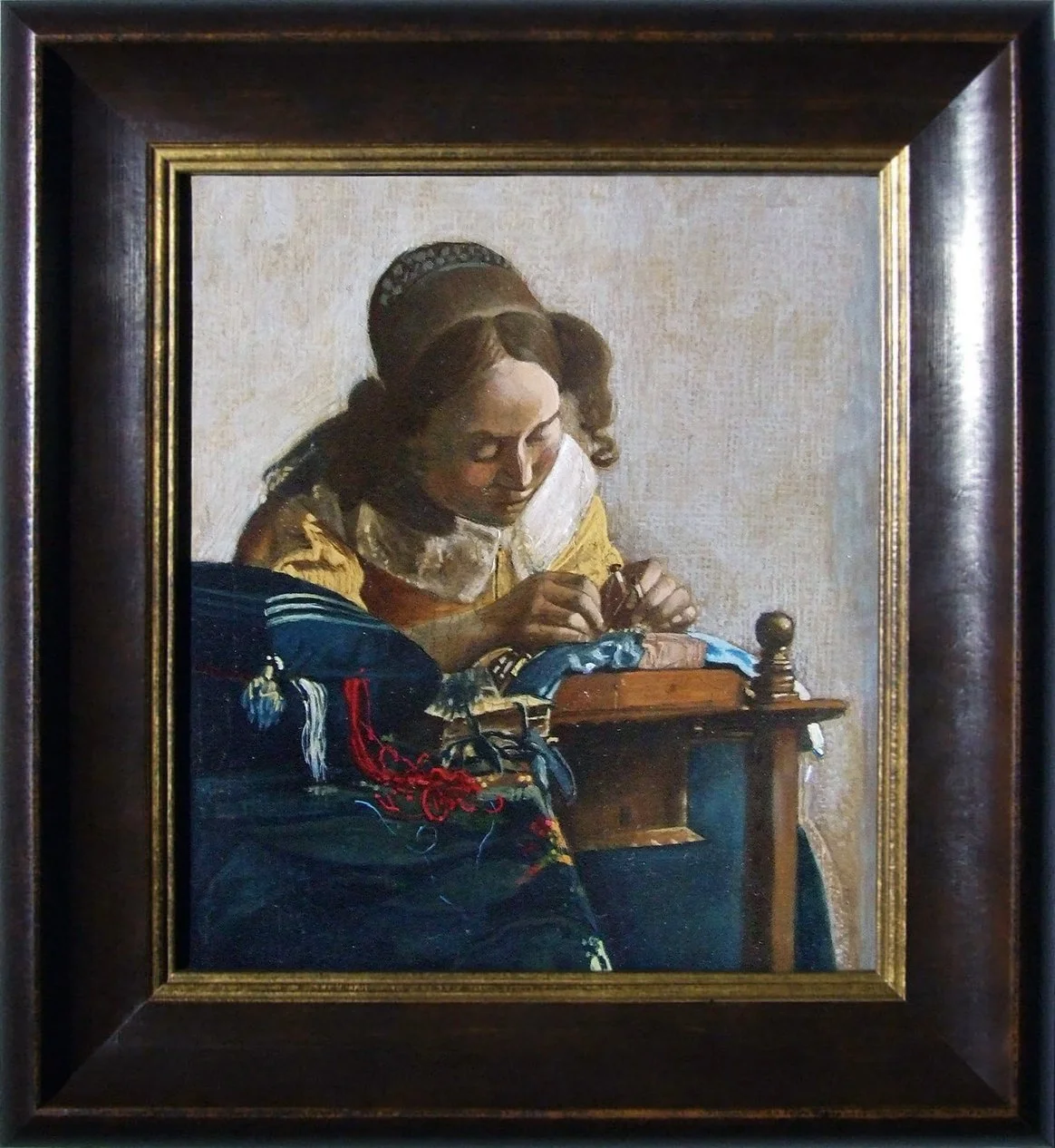 Copy of "The Lacemaker" by Johannes Vermeer (1669-70). Painted from a photograph, 24,5x21cm, 2016.