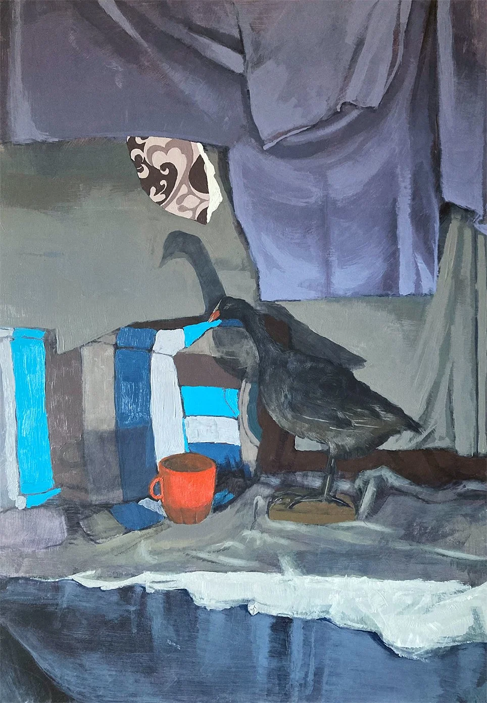 "Still life with a stuffed bird", acrylic on HDF panel, 100x70cm, 2013.