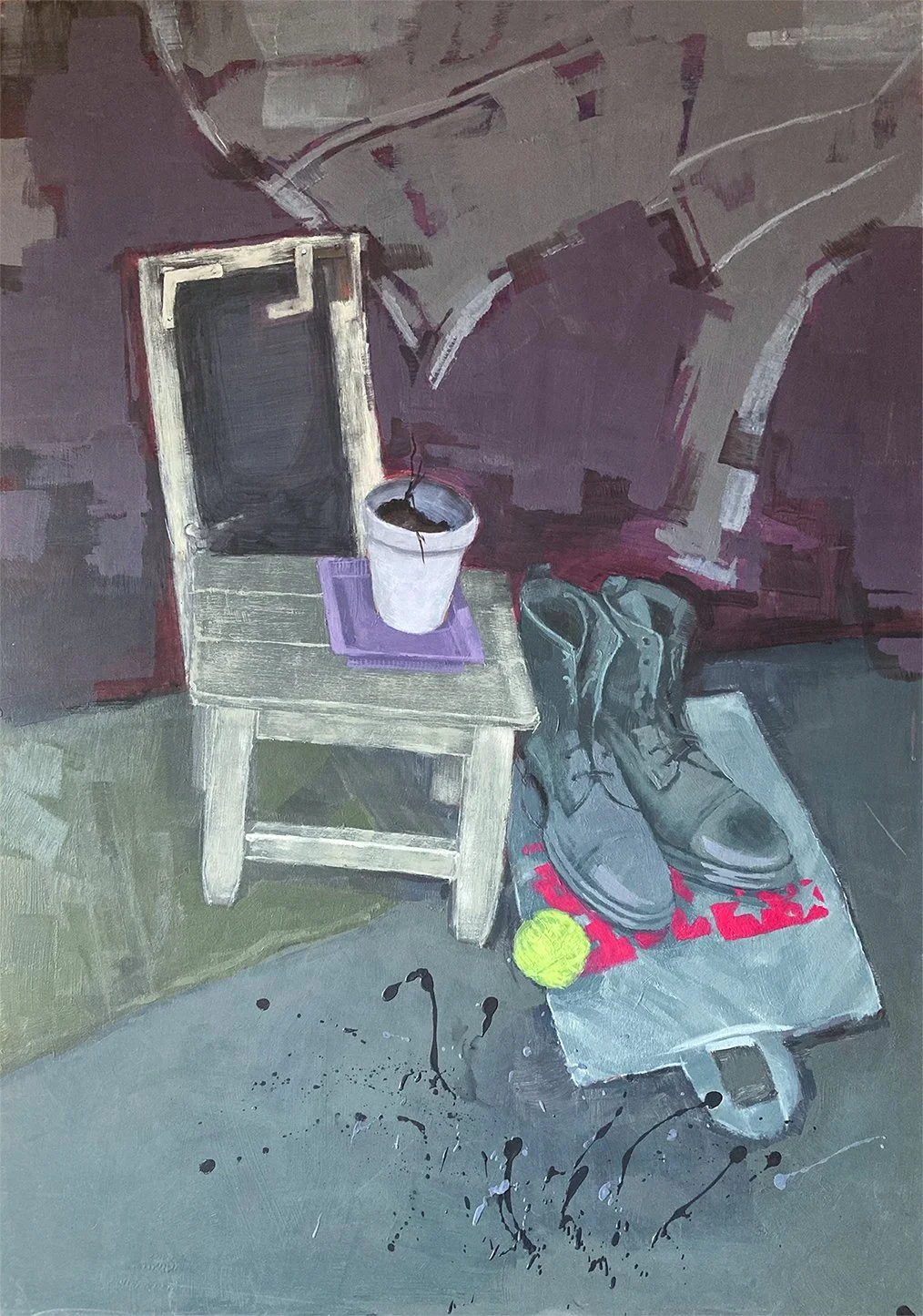 "Still life with gray boots", acrylic on HDF panel, 100x70cm, 2013.