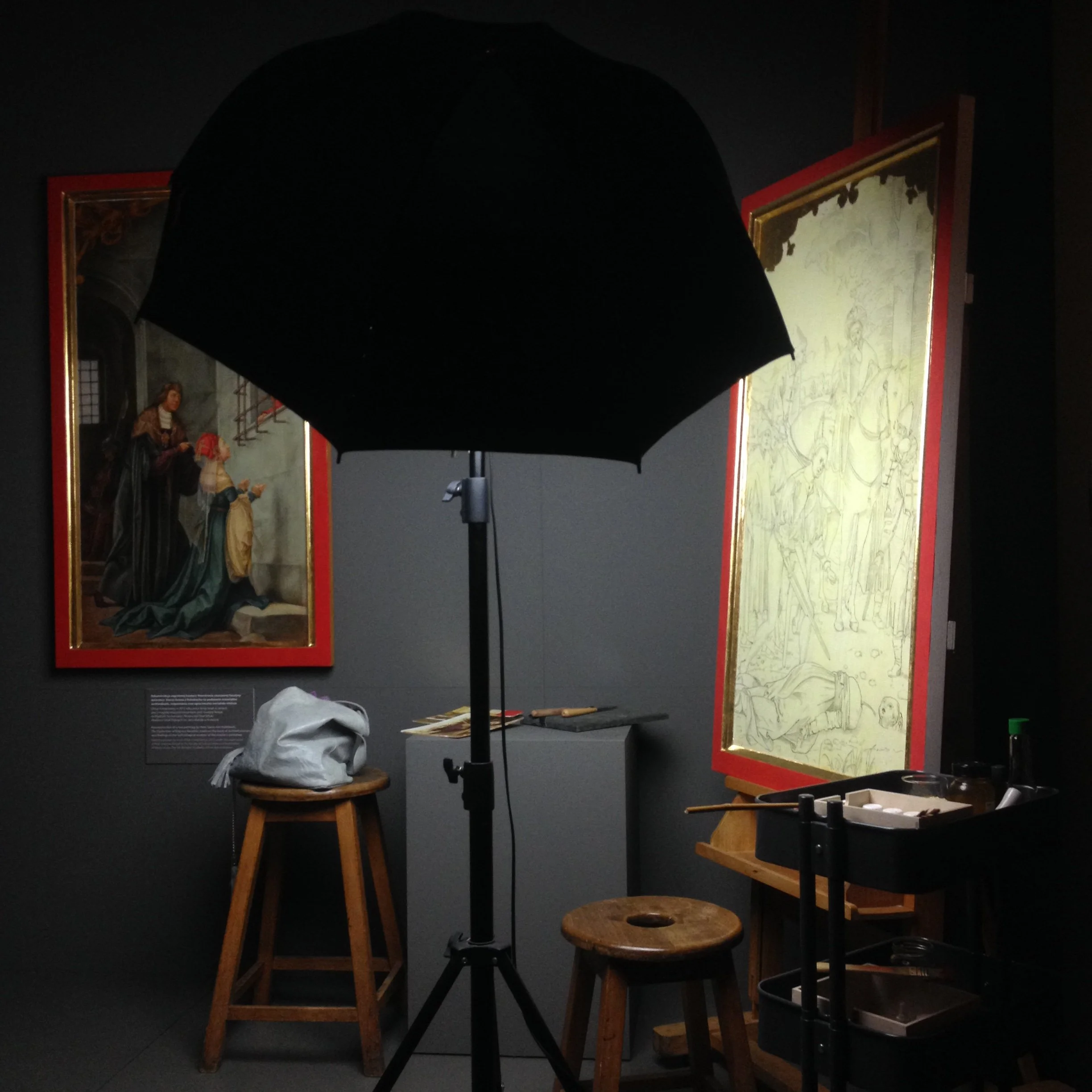 The "Master and Catherine" exhibition - on the left a reconstrucion made by Anna Smyk, on the right my reconstruction after the underdrawing layer.