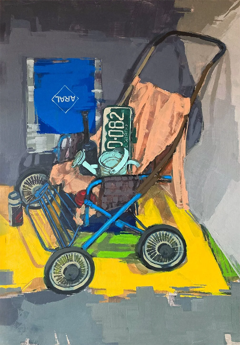 "Still life with a stroller", acrylic on HDF panel, 100x70cm, 2013.