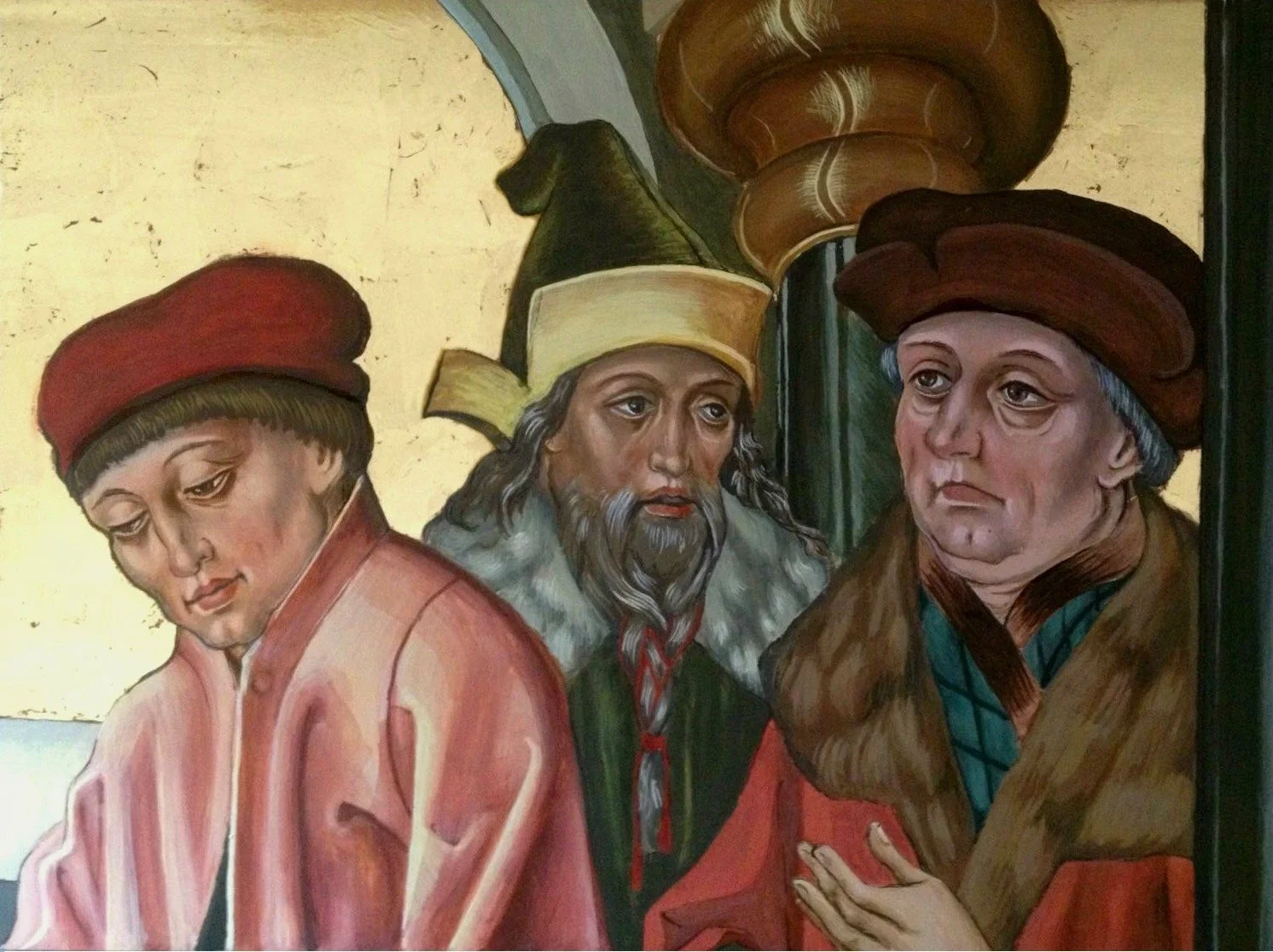 Copy of a fragment of Altar of Saint John the Merciful (ca 1500). Painted from the original at the Bishop Erazm Ciolek Palace, egg tempera on a linded board, Cracow 2016.
