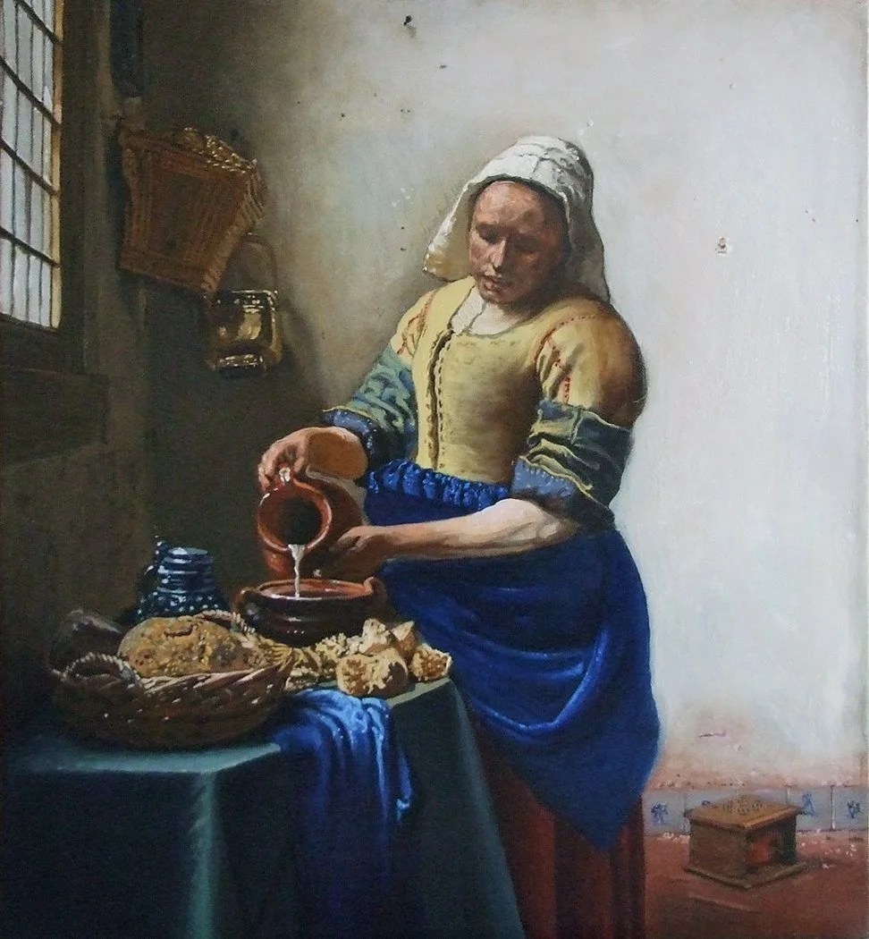 Copy of "The Milkmaid" by Johannes Vermeer (1657-58). Painted from a photograph, 45,5x41cm, 2016. 
