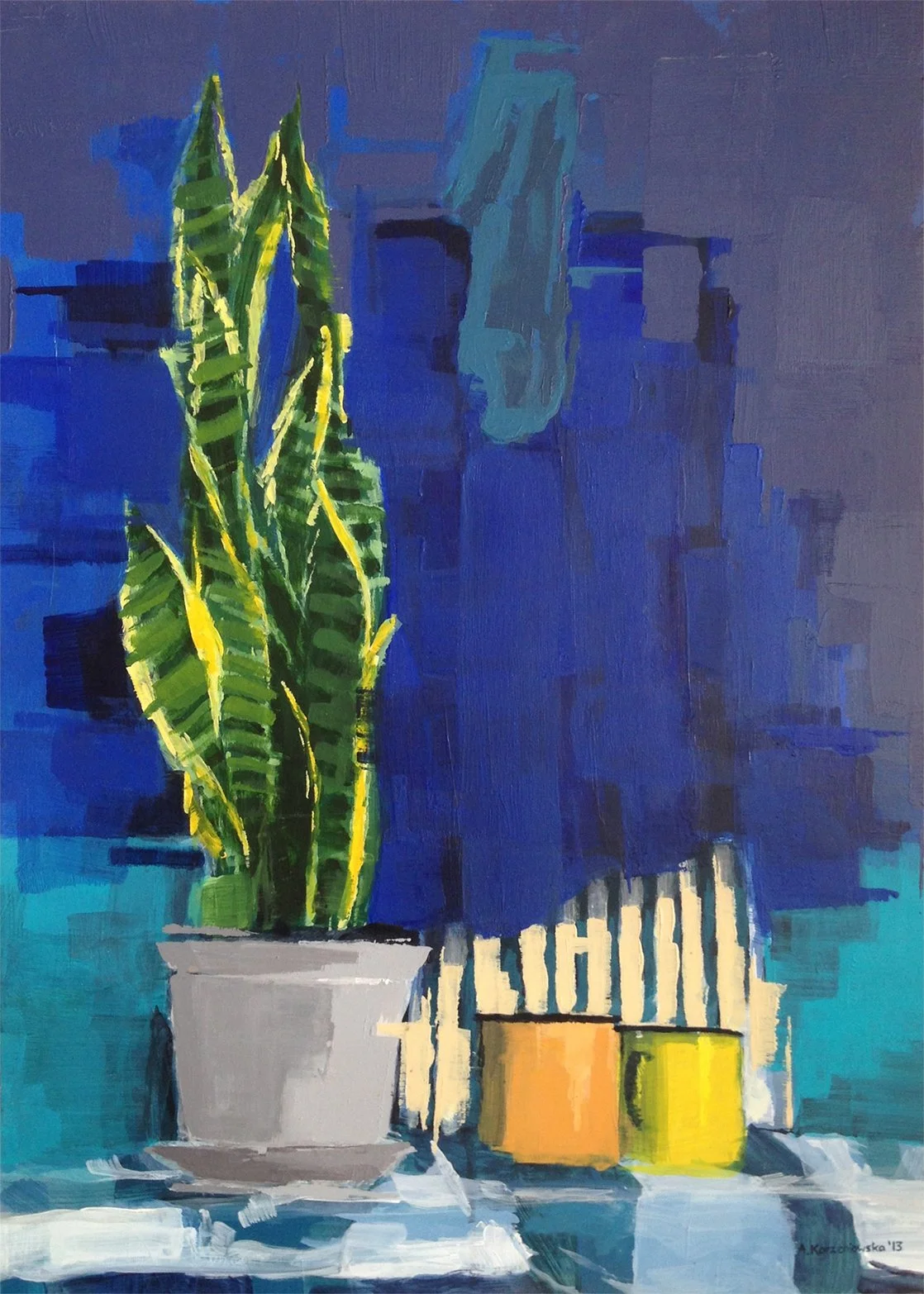 "Still life with a sansevieria", acrylic on HDF panel, 70x50cm, 2013.