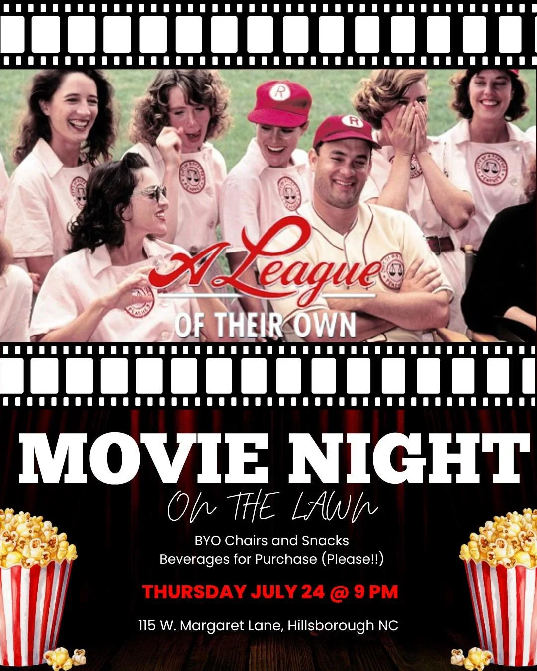 Free Movie on the Lawn this Thursday at 9pm! Viewing A League of Their Own!  BYO chairs or blankets to sit on!  Beverages for sale!

#topgun #movienight #leagueoftheirown #jurassicpark #indianajones #thegoonies #moviesonthelawn #therookeryhillsboroug