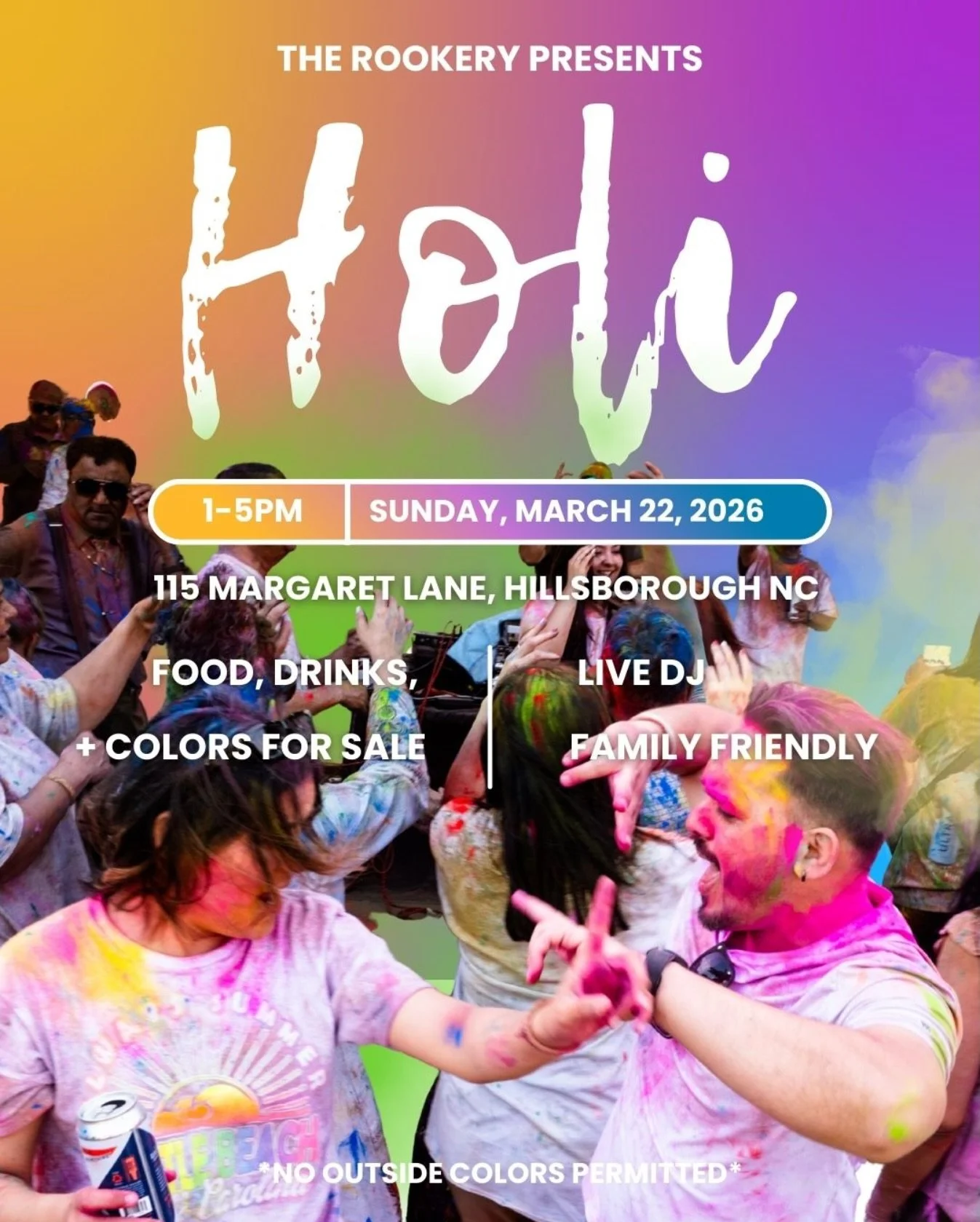 Get ready to throw some color 🌈✨ 

Holi is happening THIS SUNDAY from 1&ndash;5pm!

Join us for an afternoon full of music, food, and vibrant celebration as we welcome spring the best way we know how&mdash;covered in color and surrounded by communit