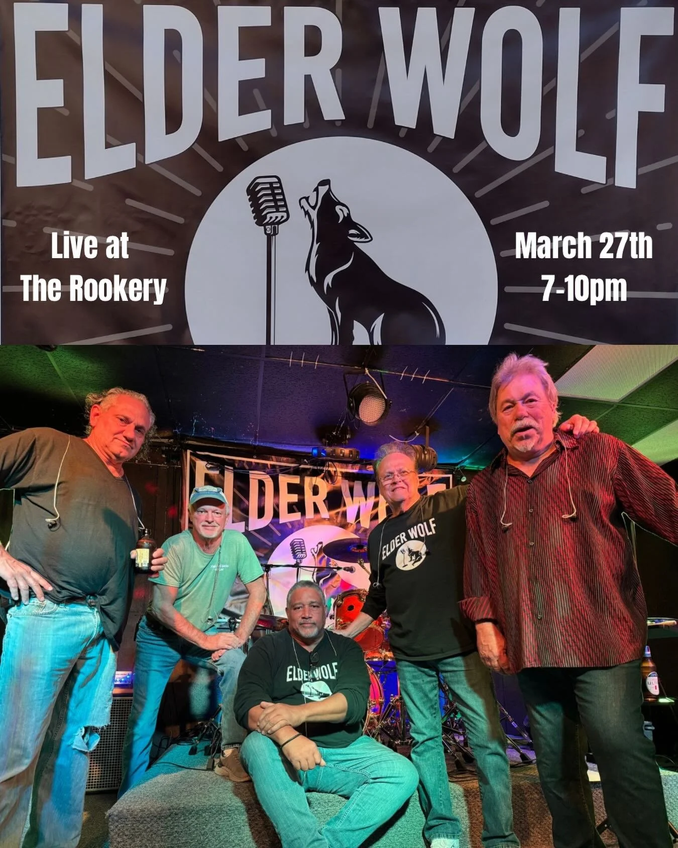 Live music from Elderwolf Band this Friday, March 27th from 7&ndash;10pm 🎶

Elderwolf is bringing the vibes with a lineup of seasoned musicians covering all the good stuff&mdash;Motown, classic rock, and a little beach to keep things grooving all ni