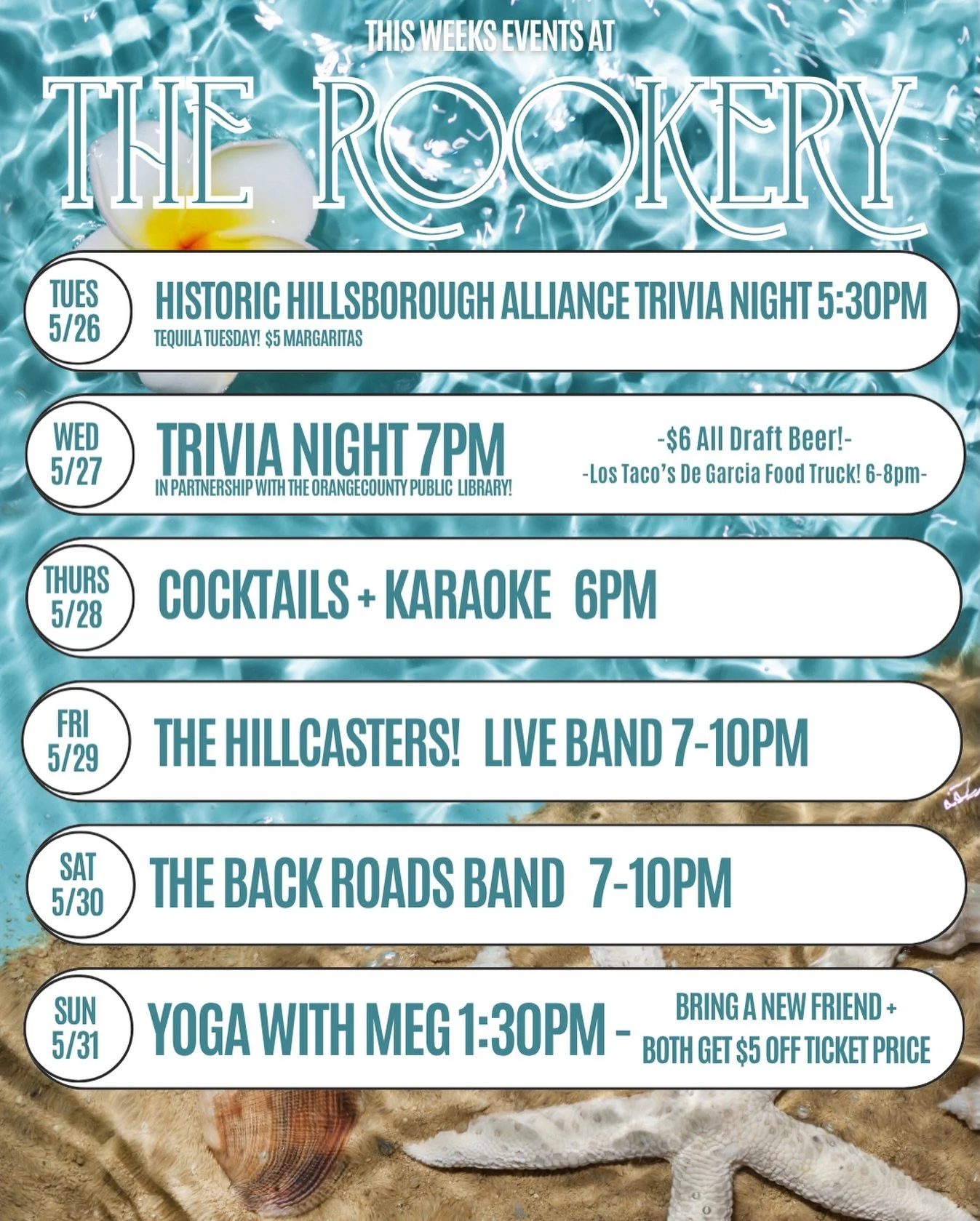 Don&rsquo;t miss another week of fun here at the rookery! 

#therookeryhillsborough #thehillcasters #chapelhill #events #hilsborough