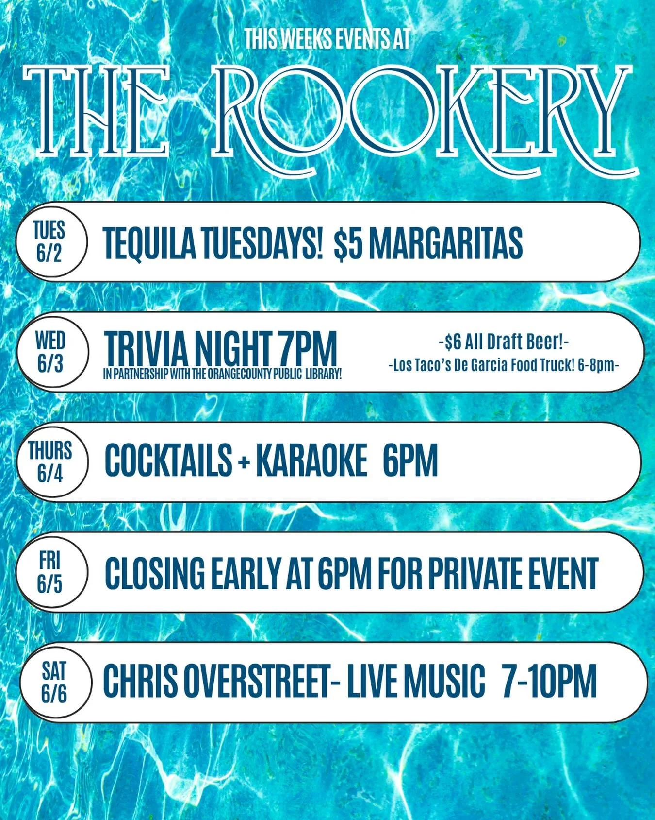 Join us this week for some Rookery fun! 

#therookeryhillsborough #events #trivia #livemusic #karaoke