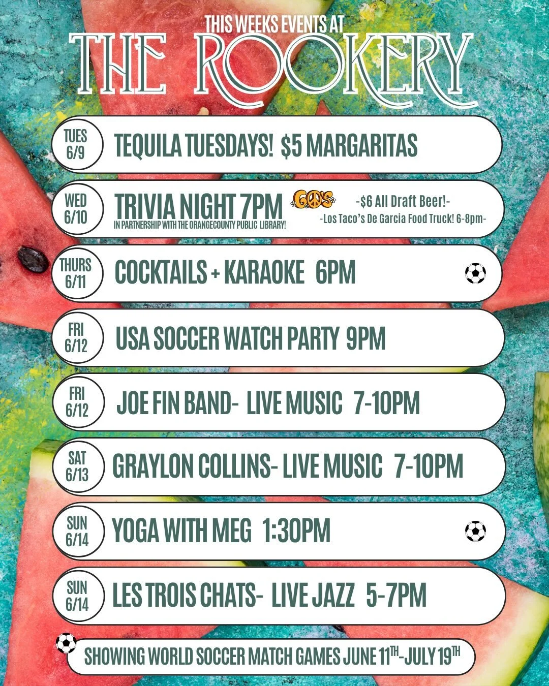 We&rsquo;ve got a stacked week here at the Rookery that you&rsquo;re not going to want to miss!  From trivia to live music to yoga, there is something for everyone!  Come hang!

#therookeryhillsborough #trivia #karaoke #livemusic #chapelhill